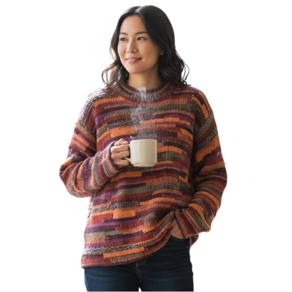 VIntage Sigrid Olsen Multicolor Striped Knit Sweater - Purple, Orange, Brown L
